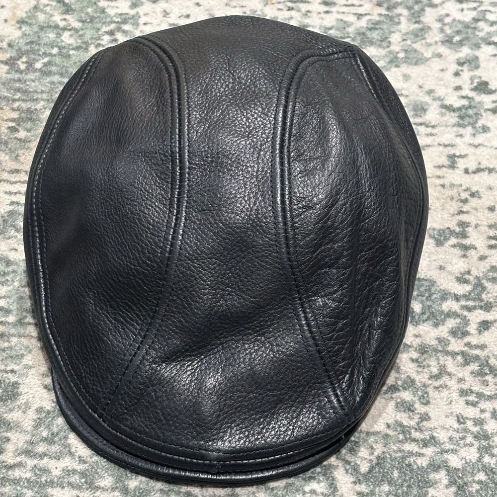 Vintage Stetson Black Leather Textured Flat Cap Size L/XL